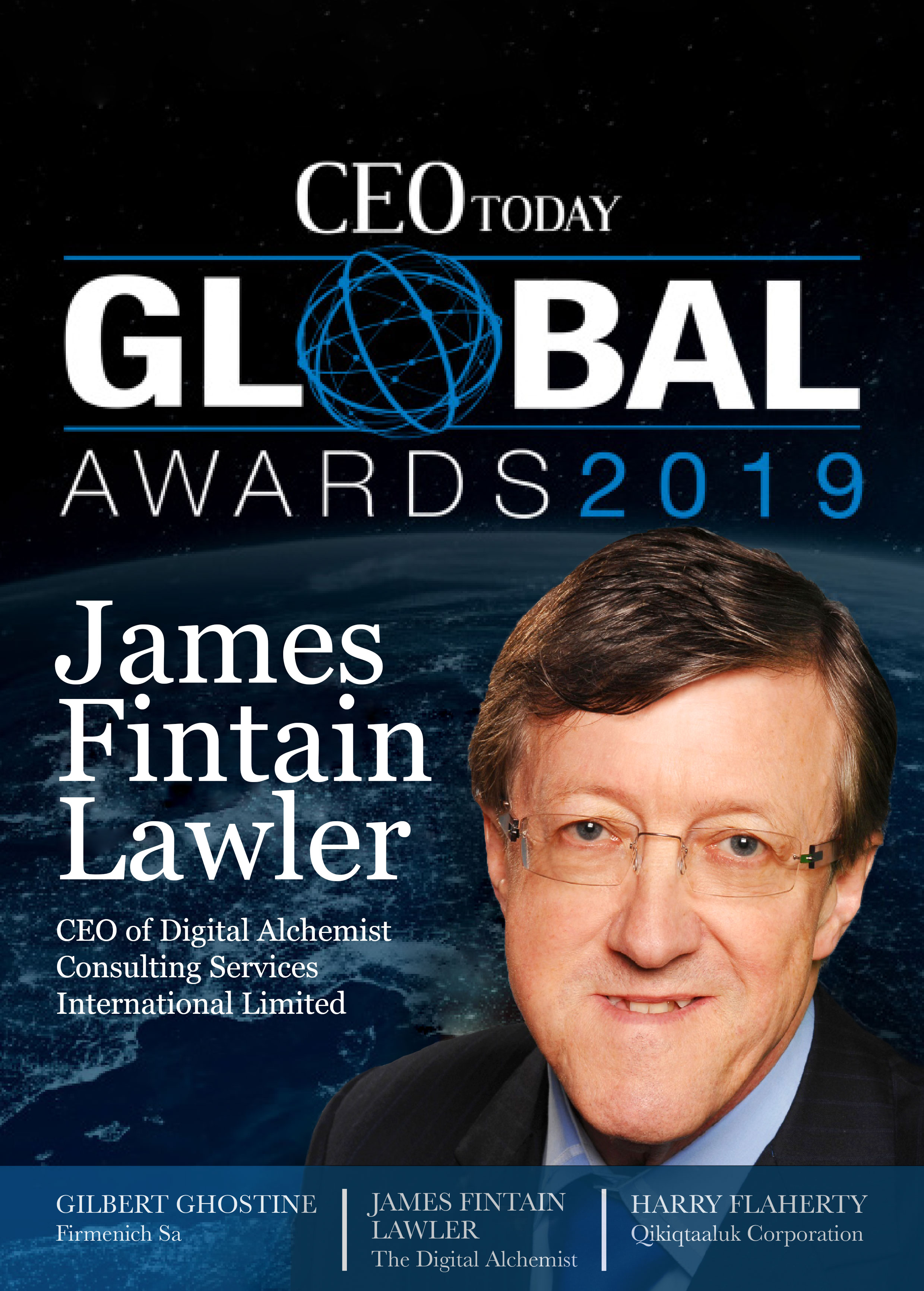 James Finatin Lawler on the cover of CEO Today featuring Global Awards 2019